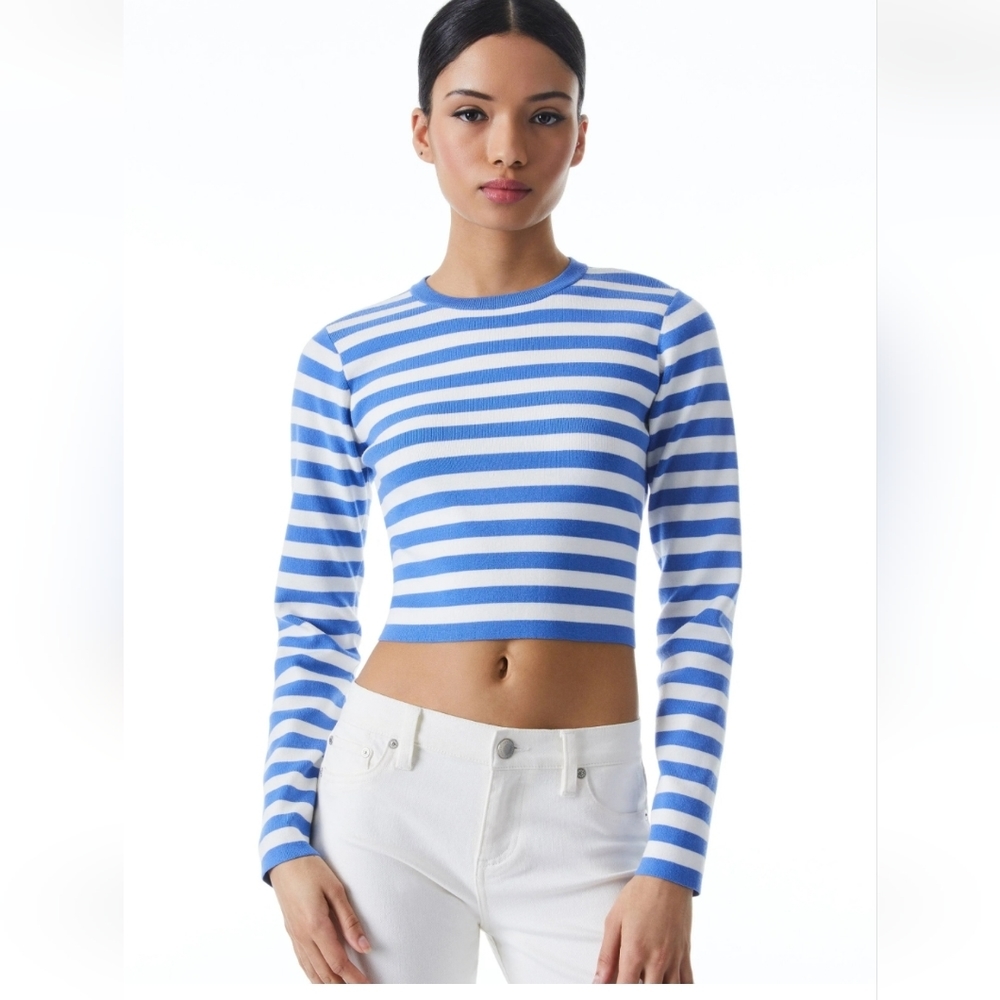 Alice + Olivia Striped Blue and White Crop Top